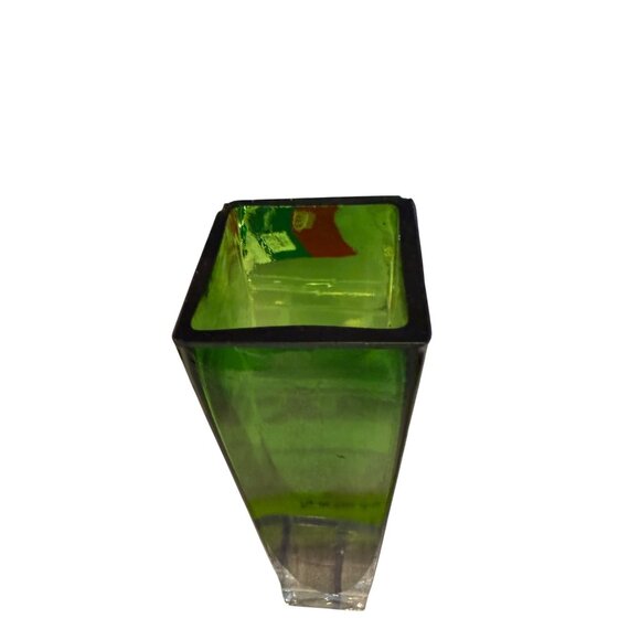 Tall Green Glass Vase With Clear Base For Home Or Office Decor Modern Geometric - Picture 11 of 13